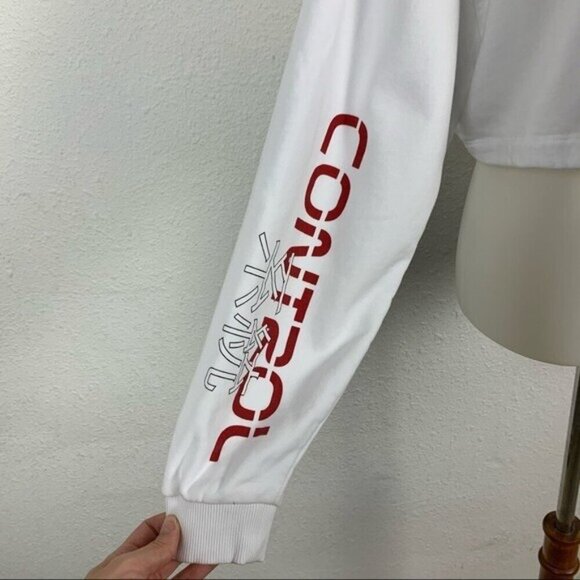 Asos Womens Small White Long Sleeve Crop Sweatshirt Y2K Streetwear - Picture 2 of 7